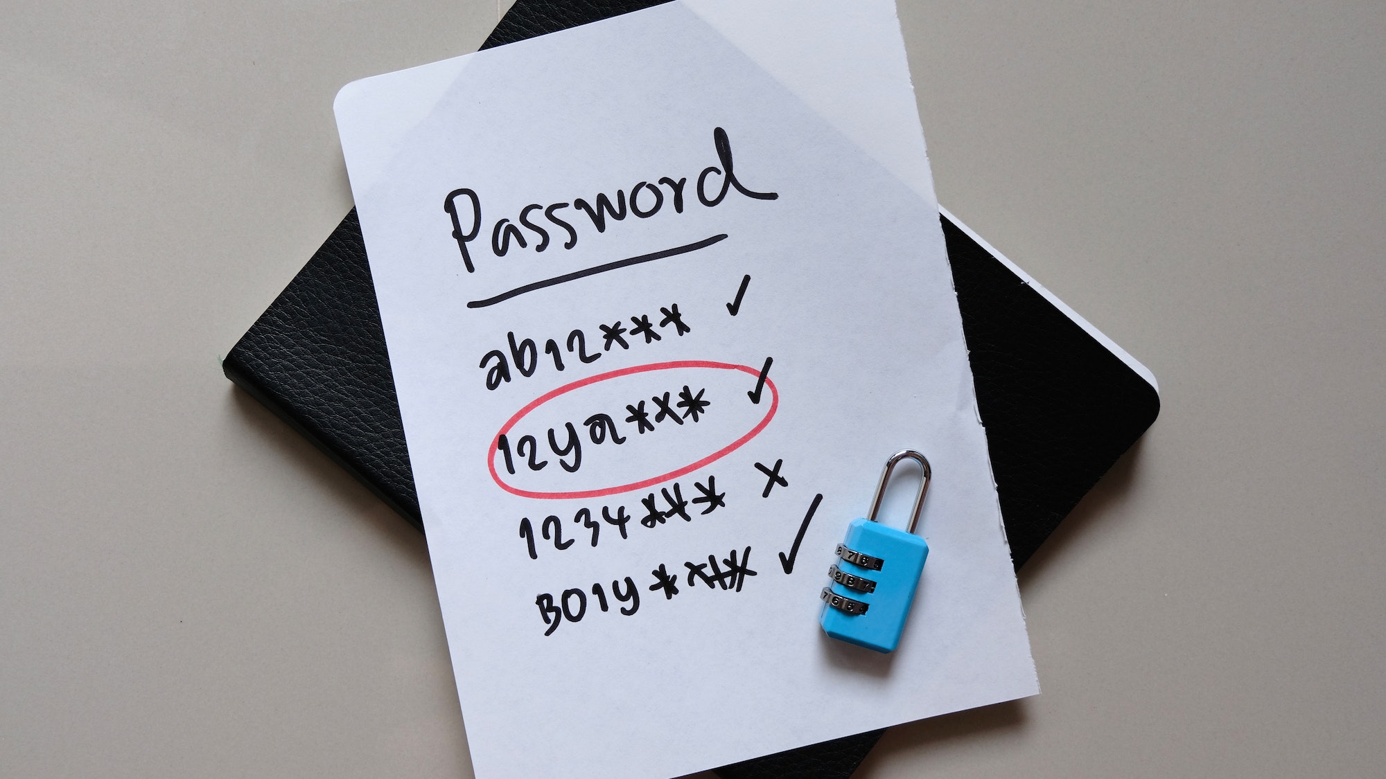 'Password' message concept written post it on notebook.